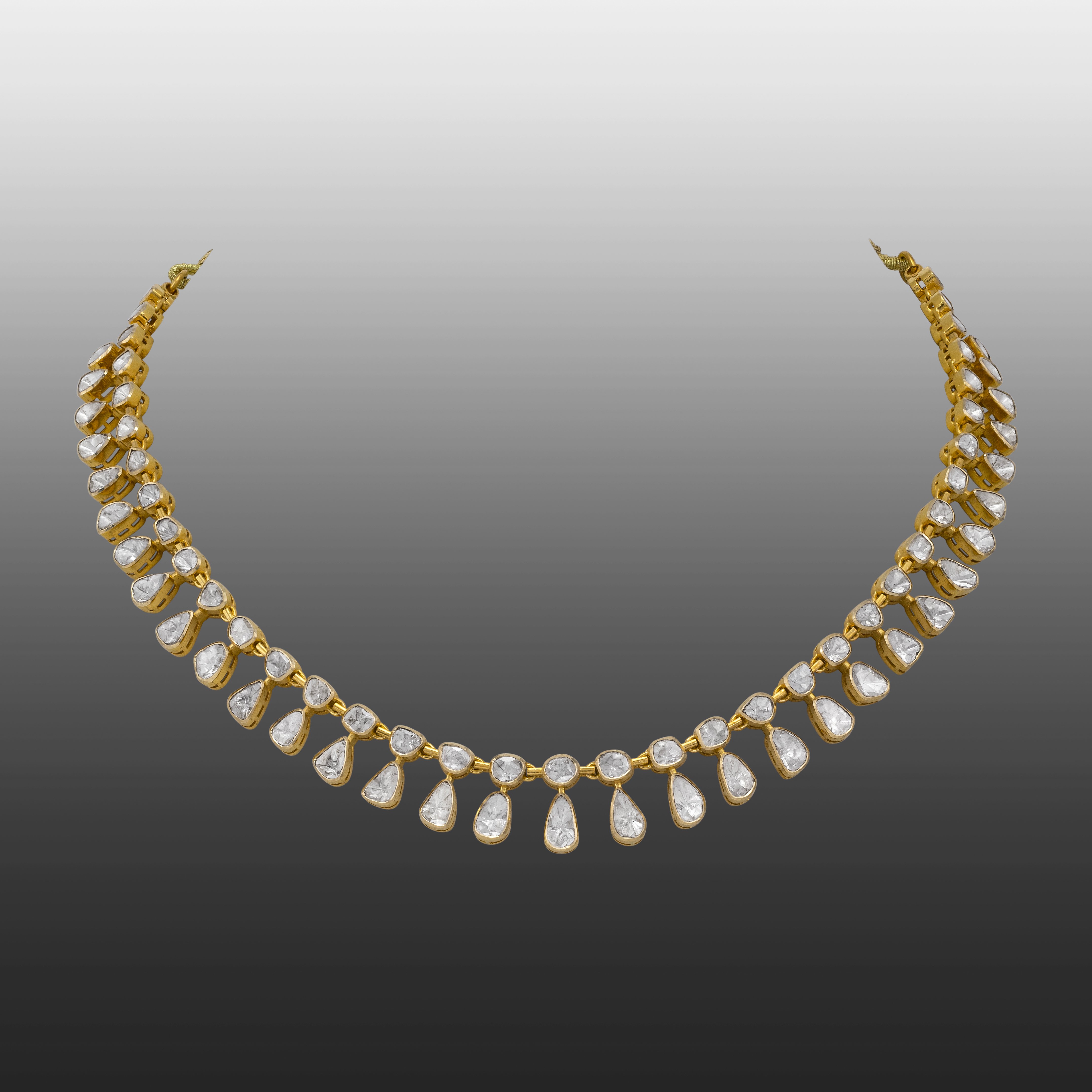 Polki Necklace with Cascading Pear-Shaped Drops in Open Setting